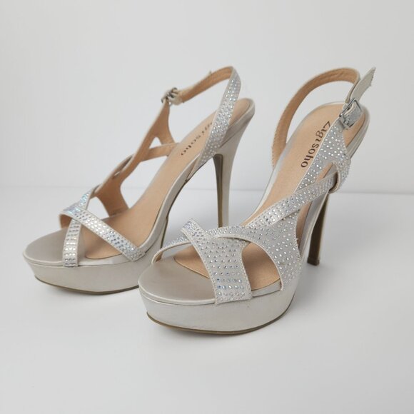 Zigi Soho Silver/Tan Iridescent Rhinestone Heels - Size 7.5 - New - Picture 5 of 11